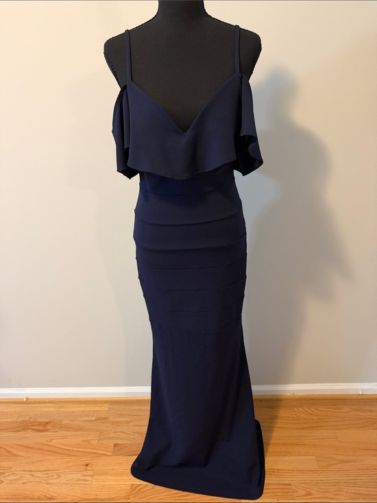 Emerald Sundae Dresses & Skirts - Emerald Sundae Navy Ruffled V-Neck Maxi Gown